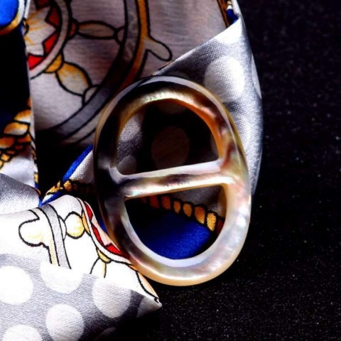 Luxurious Women's Designer Silk Scarf with Mother of Pearl Shell Buckle