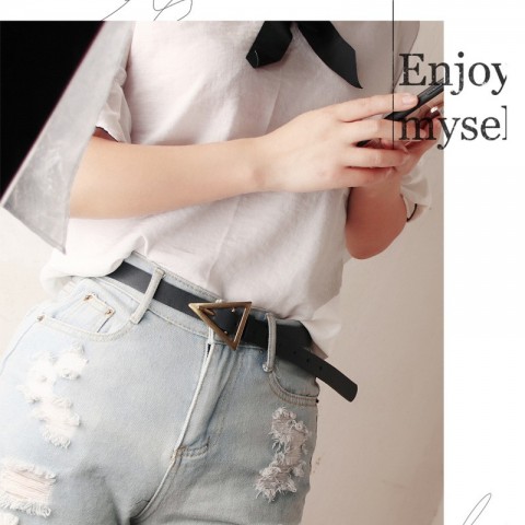 Ladies Alloy Geometric Buckle Belt - Korean Style PU Narrow Belt