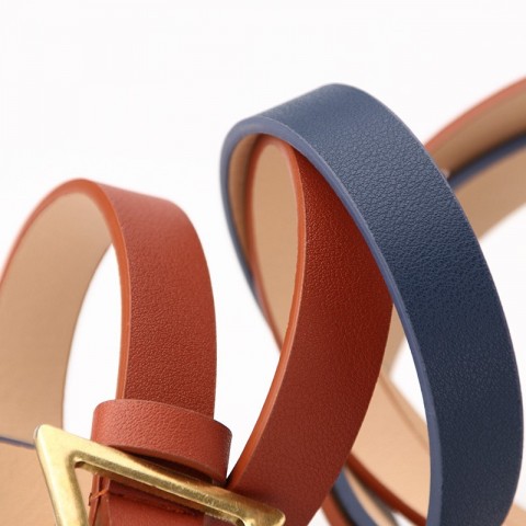 Ladies Alloy Geometric Buckle Belt - Korean Style PU Narrow Belt