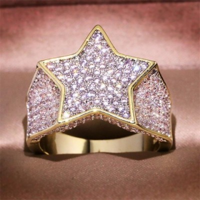 2024 Hip Hop Star Band Ring - Unisex Gold Filled with White Sapphire CZ