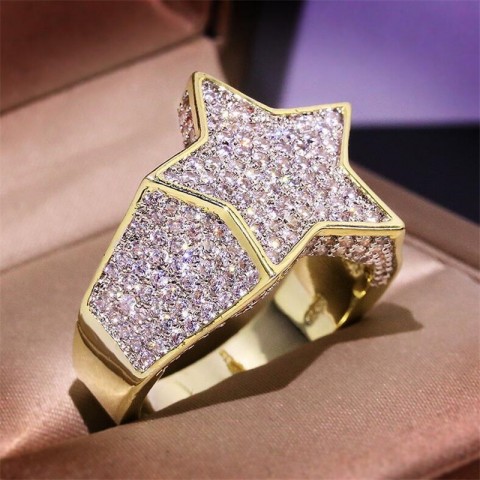 2024 Hip Hop Star Band Ring - Unisex Gold Filled with White Sapphire CZ