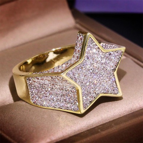 2024 Hip Hop Star Band Ring - Unisex Gold Filled with White Sapphire CZ