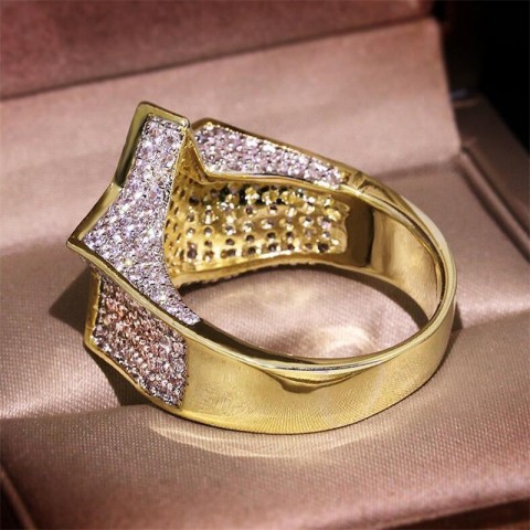 2024 Hip Hop Star Band Ring - Unisex Gold Filled with White Sapphire CZ