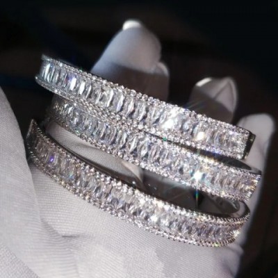 Sterling Silver Baguette Diamond Bangle