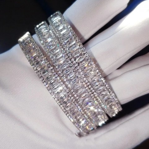 Sterling Silver Baguette Diamond Bangle