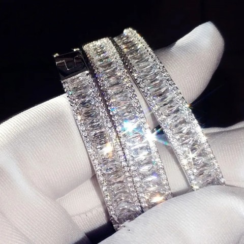Sterling Silver Baguette Diamond Bangle