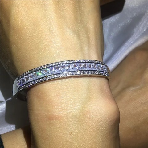 Sterling Silver Baguette Diamond Bangle