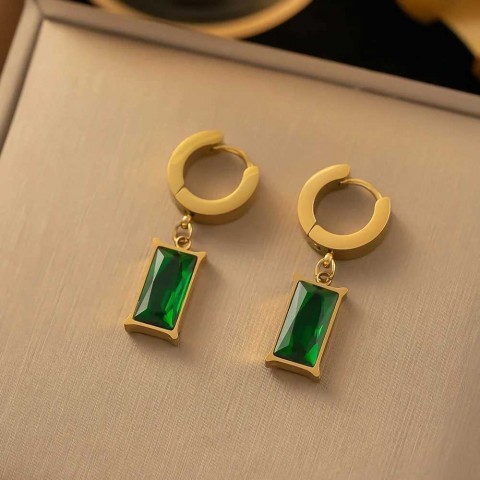 Stainless Steel Wedding Jewelry Set with Green Crystal Earrings & Necklace for Women