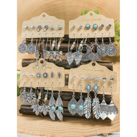 Vintage Bohemian Geometric Silver Earrings for Women