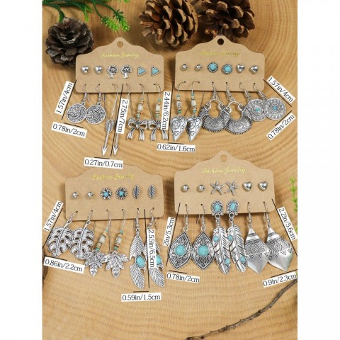 Vintage Bohemian Geometric Silver Earrings for Women