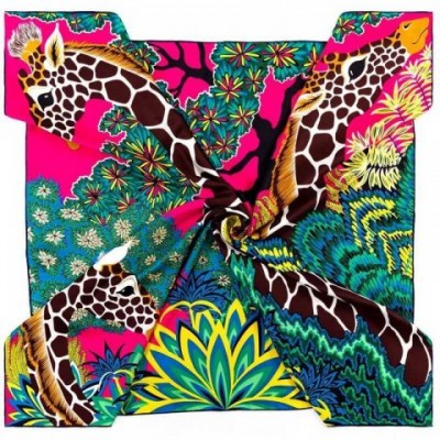 Pobing Curled Twill Silk Scarf for Women - 90CM Giraffe Pattern
