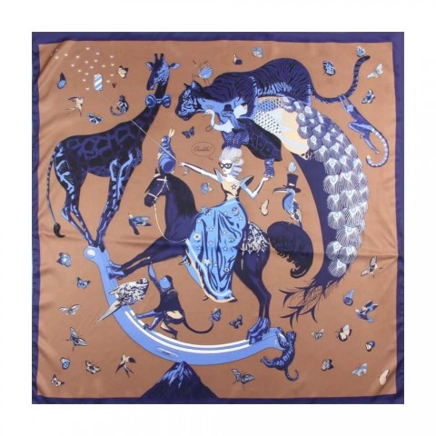Pobing Curled Twill Silk Scarf for Women - 90CM Giraffe Pattern