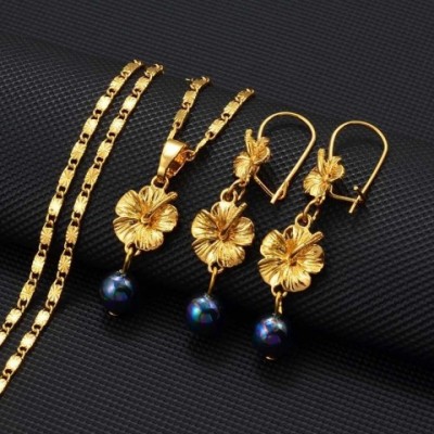 Anniyo Hawaiian Flower Wedding Jewelry Set for Women Earrings Necklace