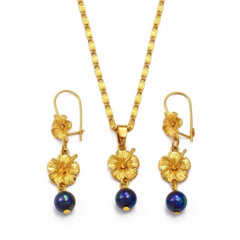 Anniyo Hawaiian Flower Wedding Jewelry Set for Women Earrings Necklace