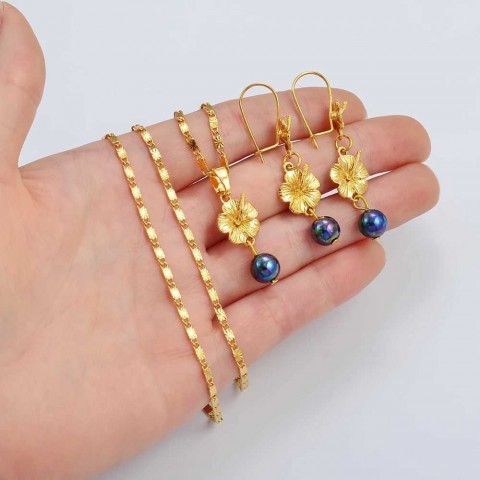 Anniyo Hawaiian Flower Wedding Jewelry Set for Women Earrings Necklace