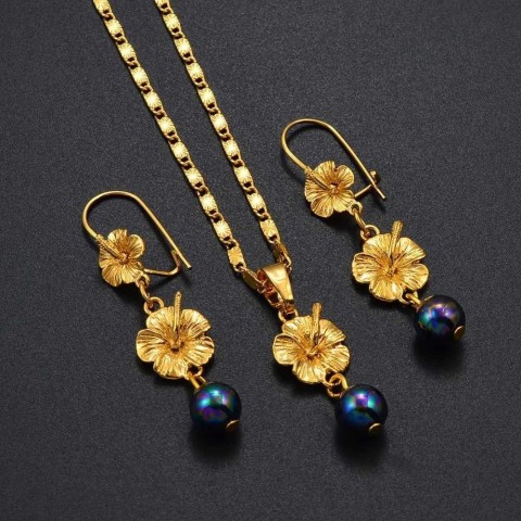 Anniyo Hawaiian Flower Wedding Jewelry Set for Women Earrings Necklace