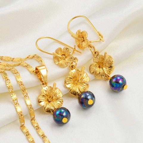Anniyo Hawaiian Flower Wedding Jewelry Set for Women Earrings Necklace