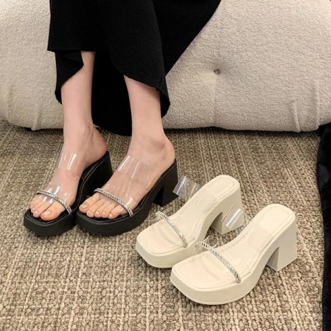 Comfortable High-Heeled Slippers for Women with Square Heel and Big Size Options