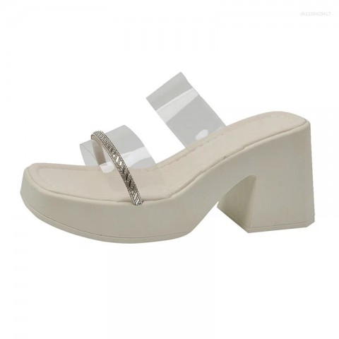 Comfortable High-Heeled Slippers for Women with Square Heel and Big Size Options