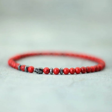 Black Gothic Skull Beaded Bracelet for Men with 4mm Volcanic Rock and Tiger Eye Stones 250430