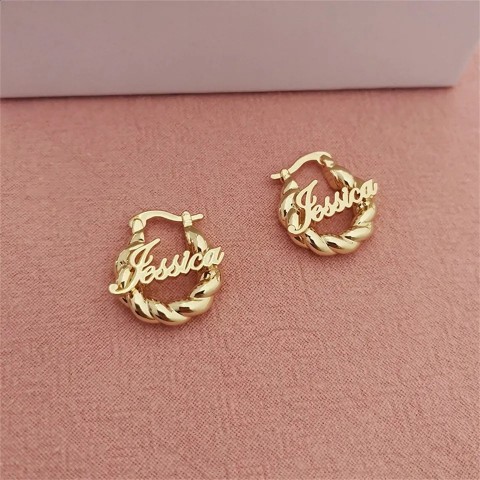 Personalized Mini Name Hoop Earrings in Gold Stainless Steel for Kids
