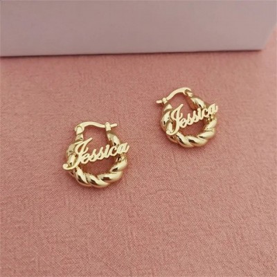 Personalized Mini Name Hoop Earrings in Gold Stainless Steel for Kids