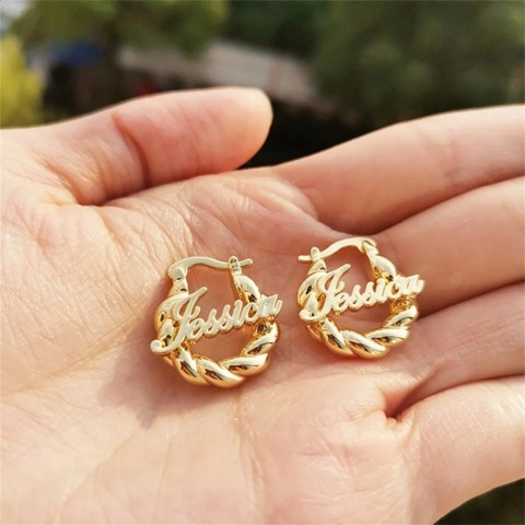 Personalized Mini Name Hoop Earrings in Gold Stainless Steel for Kids