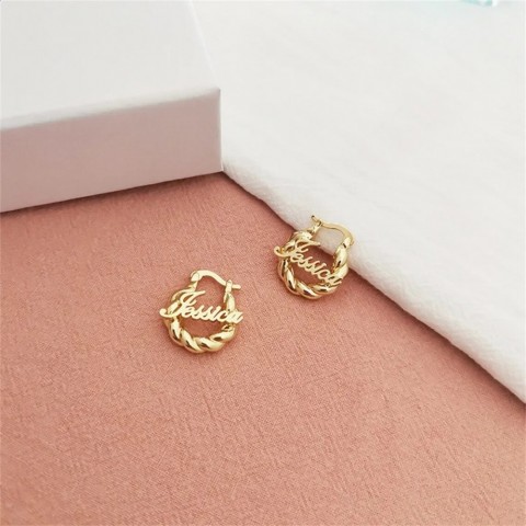 Personalized Mini Name Hoop Earrings in Gold Stainless Steel for Kids