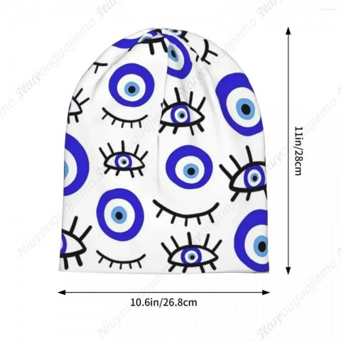 Evil Eye Beret Winter Hat for Unisex Adults - Warm Knitted Beanie