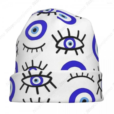 Evil Eye Beret Winter Hat for Unisex Adults - Warm Knitted Beanie