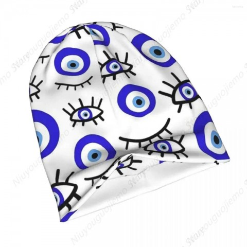 Evil Eye Beret Winter Hat for Unisex Adults - Warm Knitted Beanie