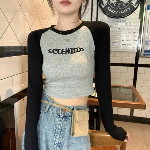 Women's Retro Y2K Long Sleeve Letter Print T-Shirt