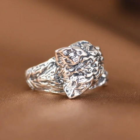 S925 Sterling Silver Cartoon Cat Charm Ring for Women - Retro Style