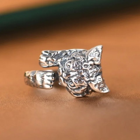 S925 Sterling Silver Cartoon Cat Charm Ring for Women - Retro Style