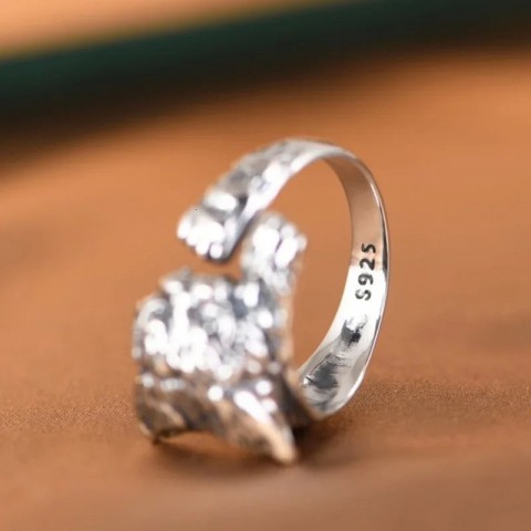 S925 Sterling Silver Cartoon Cat Charm Ring for Women - Retro Style