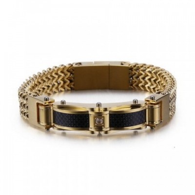 Stainless Steel Gold Men's Charm Bracelet - Lightweight Link Chain Jewelry