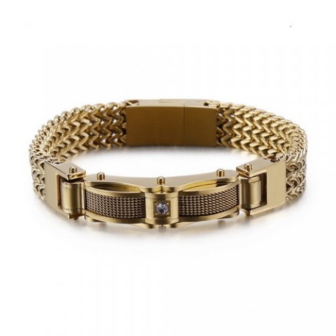 Stainless Steel Gold Men's Charm Bracelet - Lightweight Link Chain Jewelry