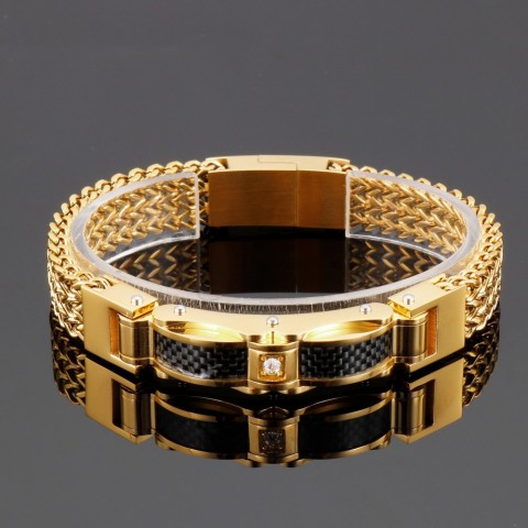 Stainless Steel Gold Men's Charm Bracelet - Lightweight Link Chain Jewelry