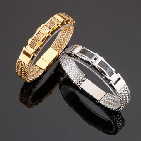 Stainless Steel Gold Men's Charm Bracelet - Lightweight Link Chain Jewelry