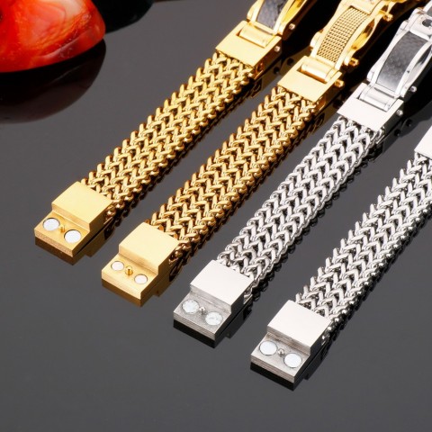Stainless Steel Gold Men's Charm Bracelet - Lightweight Link Chain Jewelry