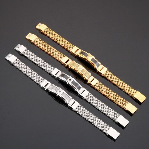 Stainless Steel Gold Men's Charm Bracelet - Lightweight Link Chain Jewelry