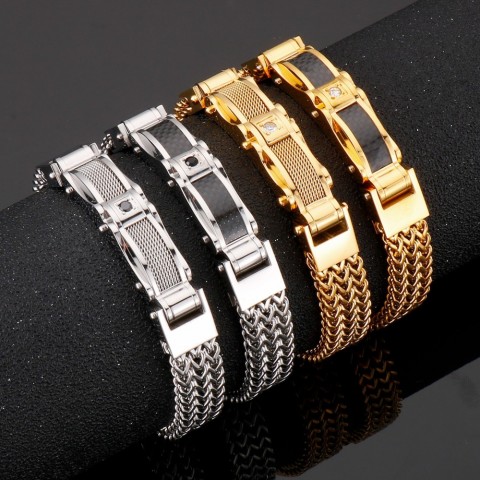 Stainless Steel Gold Men's Charm Bracelet - Lightweight Link Chain Jewelry
