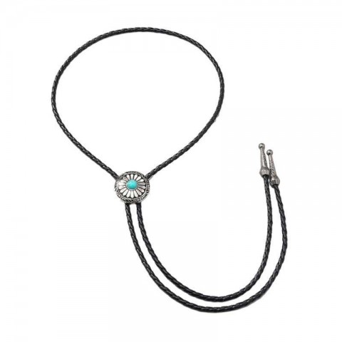 Cowboy Bolo Tie for Men, Silver Nickel Plated, Vintage Western Style, Turquoise