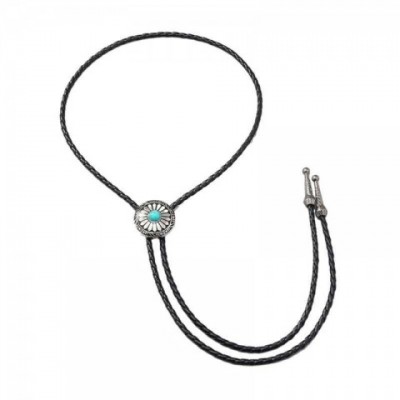 Cowboy Bolo Tie for Men, Silver Nickel Plated, Vintage Western Style, Turquoise