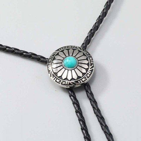 Cowboy Bolo Tie for Men, Silver Nickel Plated, Vintage Western Style, Turquoise