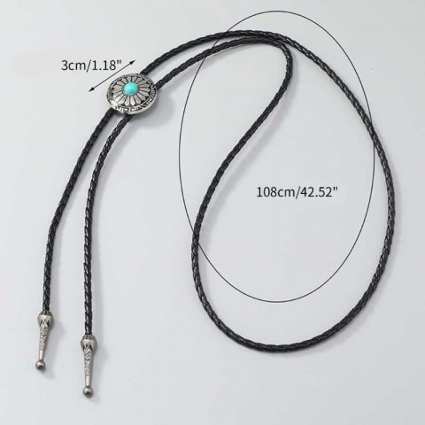 Cowboy Bolo Tie for Men, Silver Nickel Plated, Vintage Western Style, Turquoise