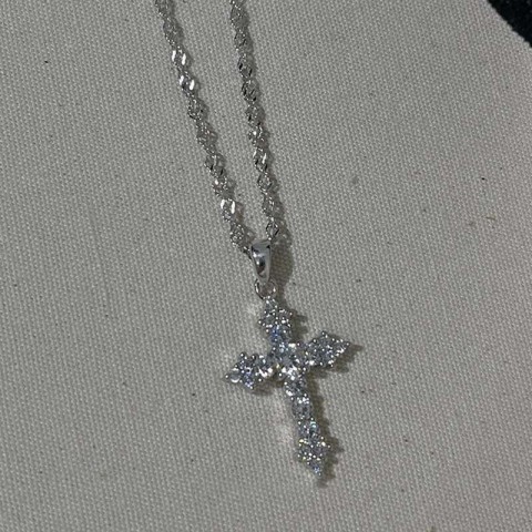 Shiny Zircon Cross Necklace for Women, Punk Style Thin Chain Jewelry