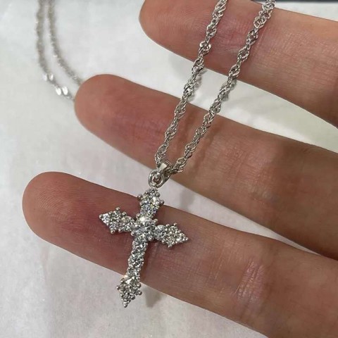 Shiny Zircon Cross Necklace for Women, Punk Style Thin Chain Jewelry