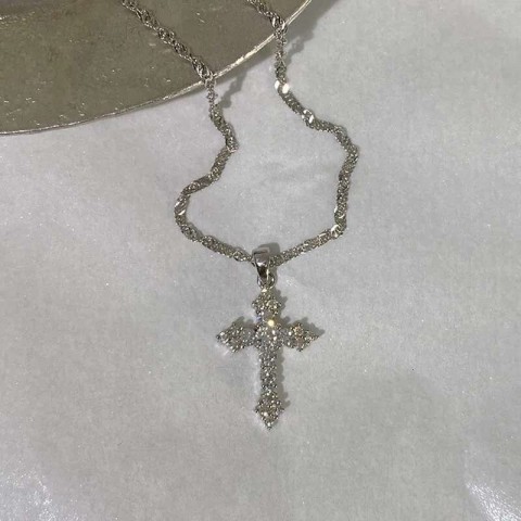 Shiny Zircon Cross Necklace for Women, Punk Style Thin Chain Jewelry