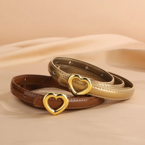Genuine Leather Fashion Belt for Women with Golden Buckle and Adjustable Waistband